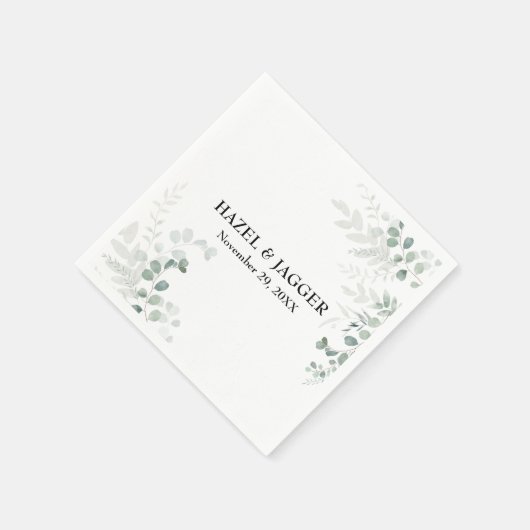 エレガント緑の名前と日パーソナライズされた付 スタンダードカクテルナプキン (角)