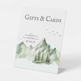 エレガント緑の山の風景のギフト 台座サイン