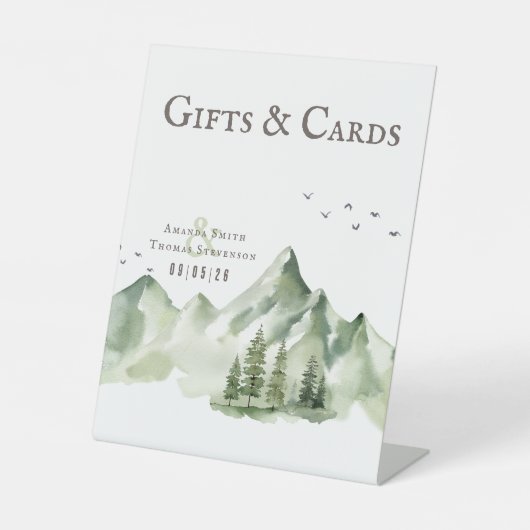 エレガント緑の山の風景のギフト 台座サイン (正面)