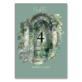 エレガント緑の水の色の景結婚色 テーブルナンバー (裏面)
