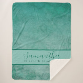 エレガント緑の水の色パーソナライズされた名 シェルパブランケット