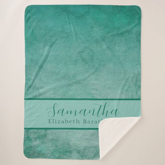 エレガント緑の水の色パーソナライズされた名 シェルパブランケット (正面)