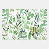 エレガント緑の水の色葉の斜めストライプ ラッピングペーパーシート (正面)