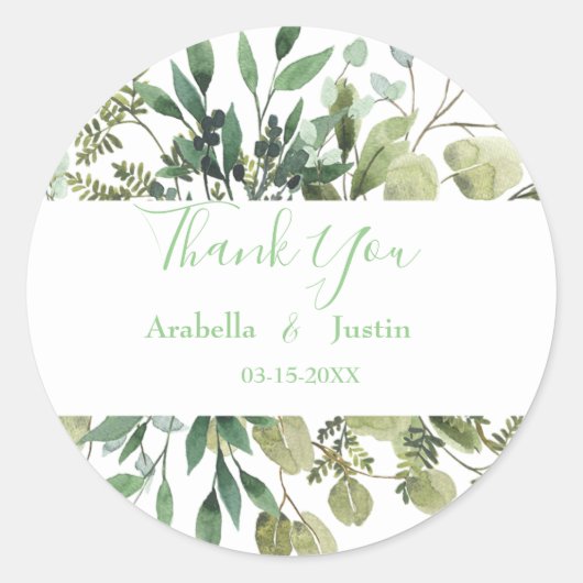 エレガント緑の水の色離れの結婚感謝 ラウンドシール (正面)