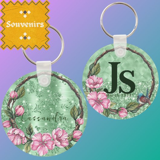 エレガント緑の素朴葉ミントグリーンセージ キーホルダー