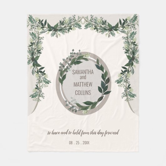 エレガント緑の結婚お祝いメモリのスロー フリースブランケット (正面)