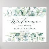 エレガント緑の結婚葉の歓迎 ポスター (正面)