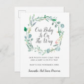 エレガント緑の芽の水色フローラ妊娠 案内ポストカード (正面/裏面)