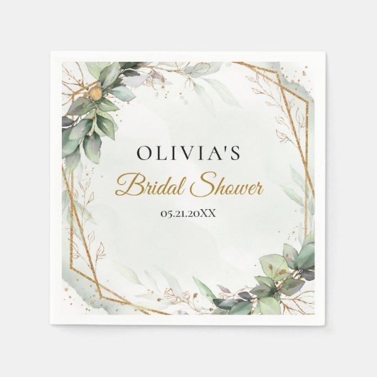 エレガント緑の葉フェイク金ゴールドブライダルシャワー スタンダードカクテルナプキン (正面)