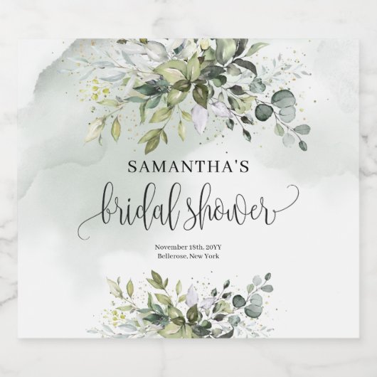 エレガント緑の葉フェイク金ゴールドブライダルシャワー リキュールボトルラベル (シングルラベル)