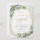 エレガント緑の葉フェイク金ゴールド婚約した枠 招待状 (正面)