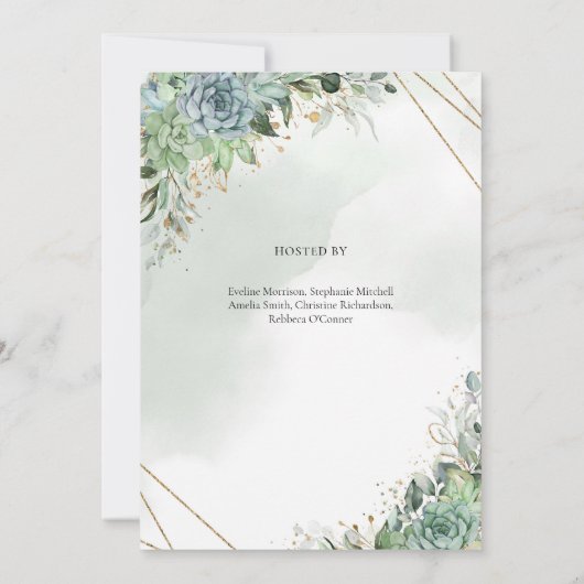 エレガント緑の葉フェイク金ゴールド婚約した枠 招待状 (裏面)