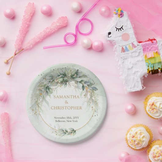 エレガント緑の葉フェイク金ゴールド紙プレート ペーパープレート (パーティー)