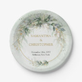 エレガント緑の葉フェイク金ゴールド紙プレート ペーパープレート (正面)