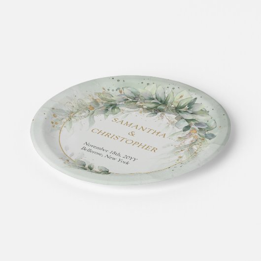 エレガント緑の葉フェイク金ゴールド紙プレート ペーパープレート (アングル)