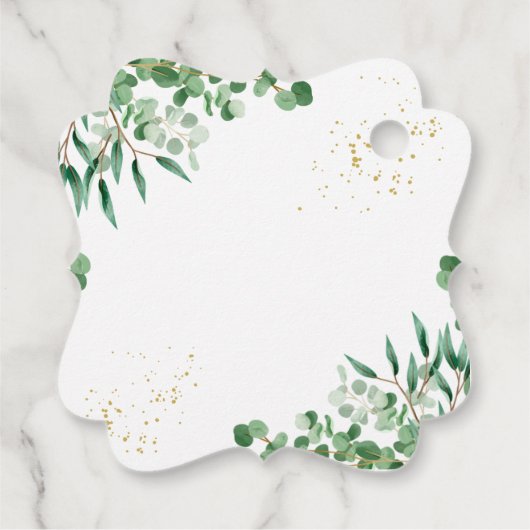 エレガント緑の葉フローラサンキューメッセージカード フェイバータグ (裏面)