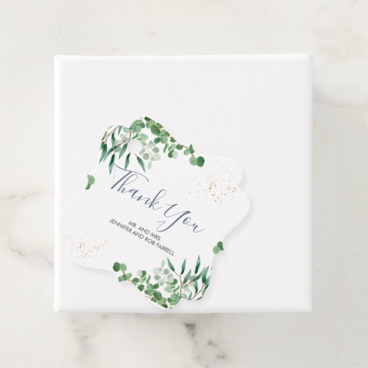 エレガント緑の葉フローラサンキューメッセージカード フェイバータグ (インサイチュ)