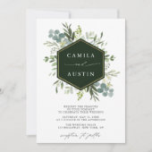 エレガント緑の金ゴールド六角結婚山 招待状 (正面)