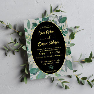 エレガント緑の金ゴールド幾何学模様、グレー結婚ズ 招待状