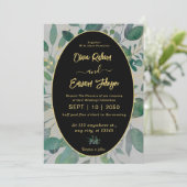 エレガント緑の金ゴールド幾何学模様、グレー結婚ズ 招待状 (スタンド正面)