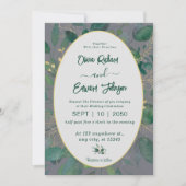 エレガント緑の金ゴールド幾何学的フレームグレイ結婚ズ 招待状 (正面)