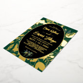 エレガント緑の金ゴールド幾何学的フレ葉ーム 箔招待状 (回転した状態)