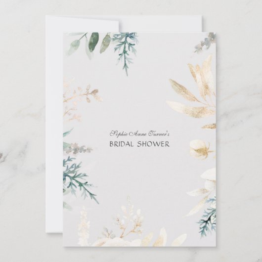 エレガント緑の金ゴールド葉ブライダルシャワー 招待状 (裏面)