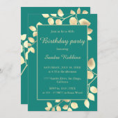 エレガント緑の黄葉金の誕生日の招待 招待状 (正面/裏面)