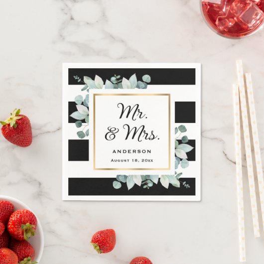 エレガント緑の黒と白結婚の スタンダードカクテルナプキン (インサイチュ)