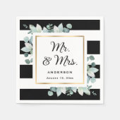 エレガント緑の黒と白結婚の スタンダードカクテルナプキン (正面)