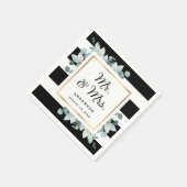 エレガント緑の黒と白結婚の スタンダードカクテルナプキン (角)