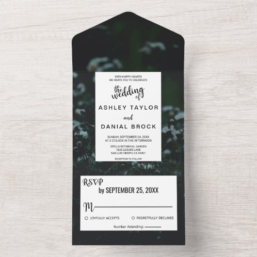 エレガント緑ひまわりフローラ夏結婚の全て オールインワン招待状 (内側)