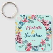 エレガント緑カラフル水色フローラ結婚 キーホルダー (正面)