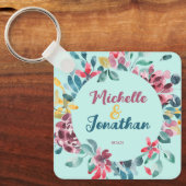エレガント緑カラフル水色フローラ結婚 キーホルダー (正面)