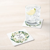 エレガント緑パーソナライズされたの名結婚前 スクエアペーパーコースター (インサイチュ)