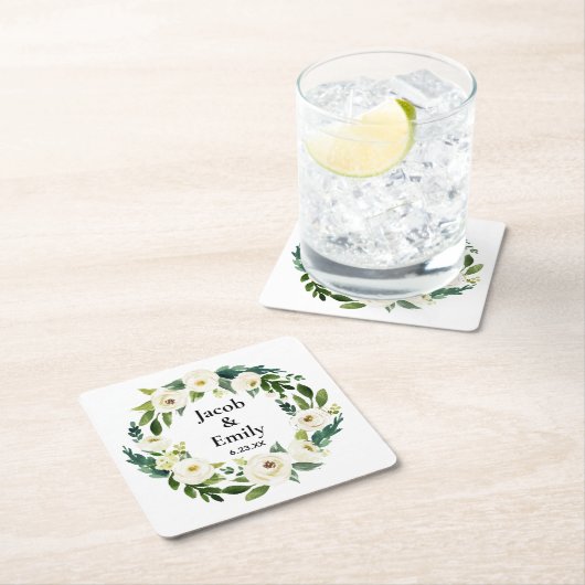 エレガント緑パーソナライズされたの名結婚前 スクエアペーパーコースター (インサイチュ)