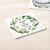 エレガント緑パーソナライズされたの名結婚前 スクエアペーパーコースター (アングル)