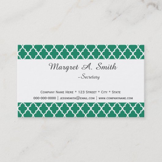 エレガント緑モダンのquatrefoilプロフェッショナル 名刺 (正面)