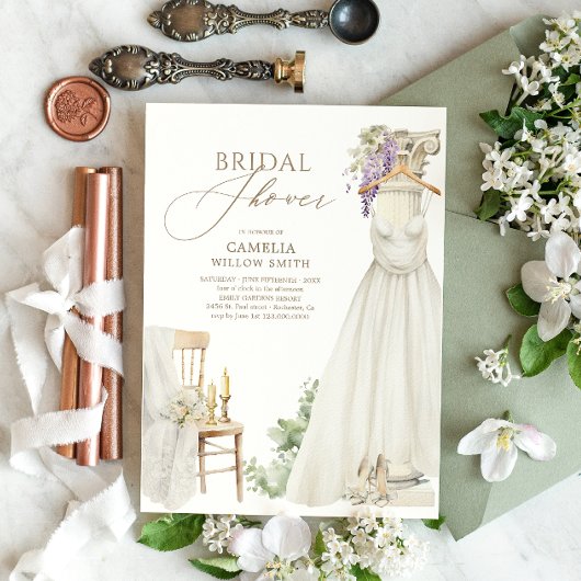 エレガント緑地中海のブライダルシャワー 招待状