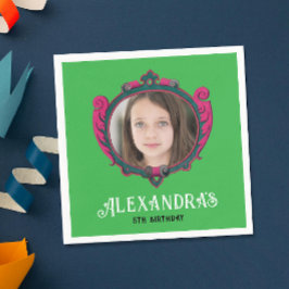 エレガント緑王室のピンクのプリンセスエンブレム写真 スタンダードカクテルナプキン