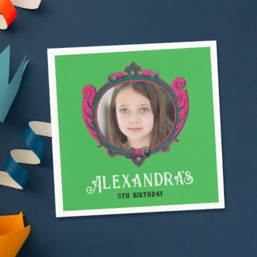 エレガント緑王室のピンクのプリンセスエンブレム写真 スタンダードカクテルナプキン