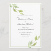 エレガント緑葉の水の色結婚の 招待状 (正面)