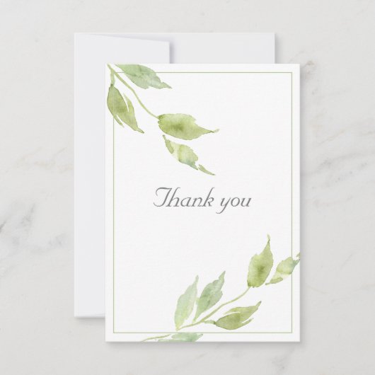 エレガント緑葉の水結婚色 サンキューカード (正面)