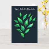 エレガント緑葉の自然ラバー名誕生日 カード (黄色い花)