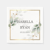 エレガント緑葉金ゴールド結婚ズ スタンダードカクテルナプキン (正面)