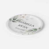 エレガント緑葉金ゴールド結婚ズ ペーパープレート (アングル)