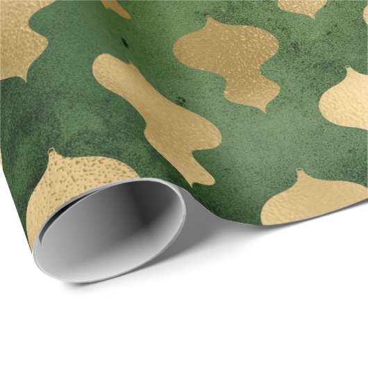 エレガント緑金ゴールドクリスマスオーナメントパターン ラッピングペーパー (ロールコーナー)