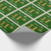 エレガント緑、フェイク金ゴールド11番目の誕生日+名前 ラッピングペーパー (角)