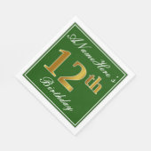 エレガント緑、フェイク金ゴールド12番目の誕生日+名前 スタンダードランチョンナプキン (角)