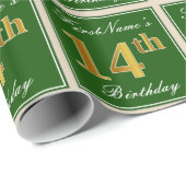 エレガント緑、フェイク金ゴールド14番目の誕生日+名前 ラッピングペーパー (ロールコーナー)